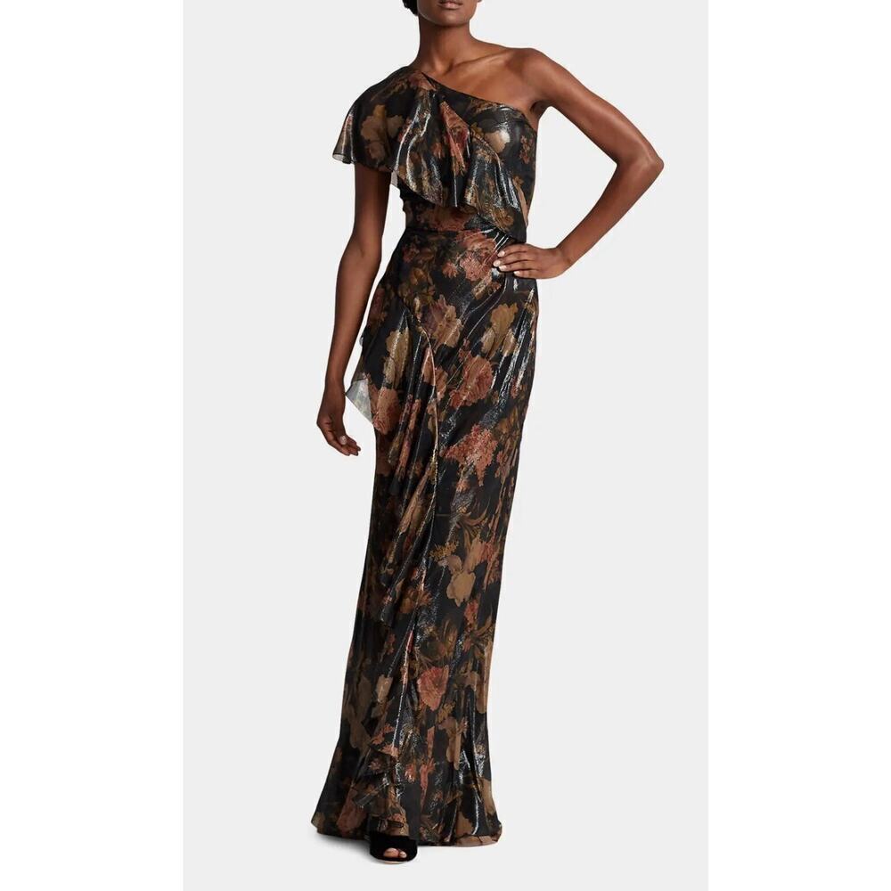 Ralph Lauren Collection Evening Gown Chiffon Floral Silk Maxi Dress Ruffle 0 $4K - Picture 6 of 11